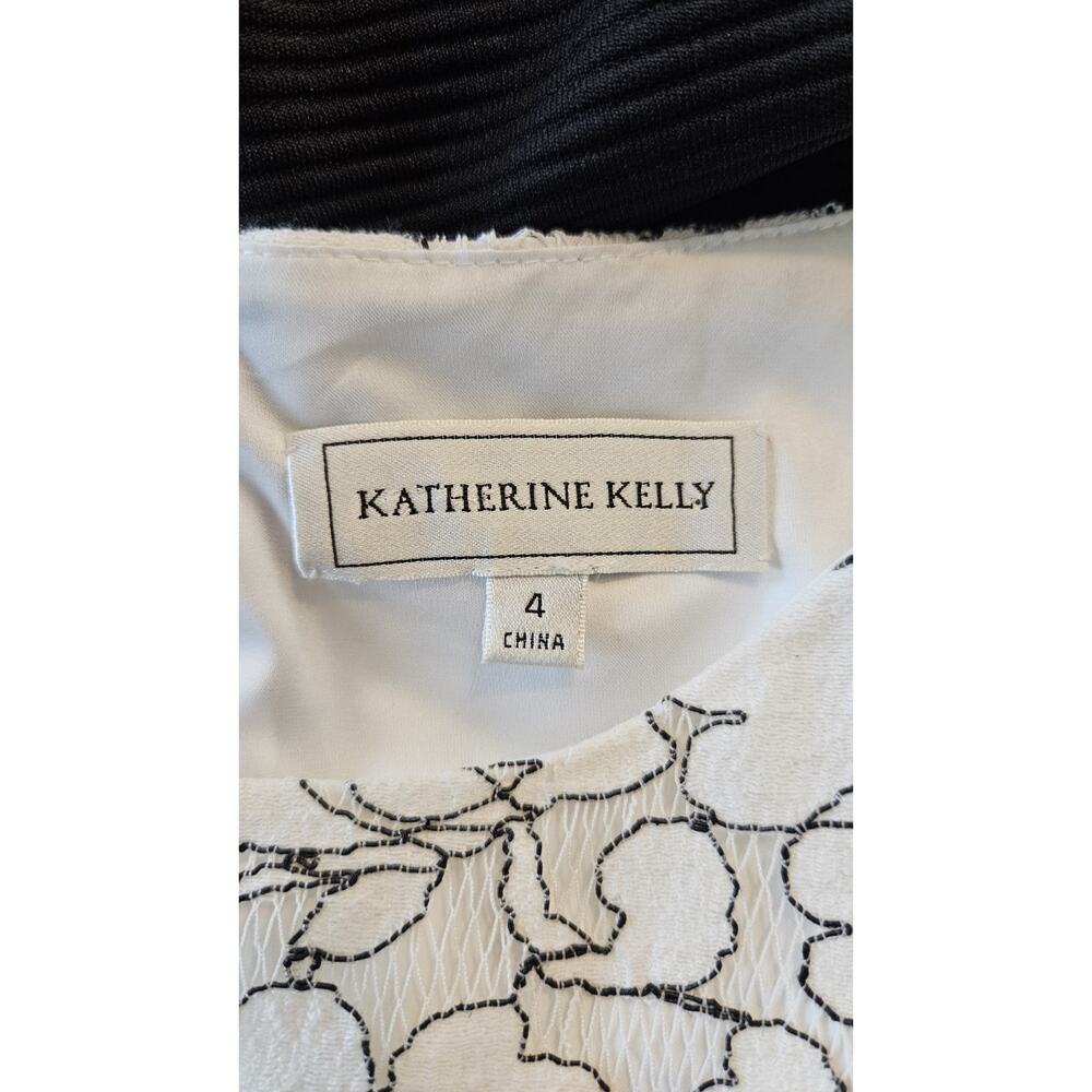 Katherine Kelly Dress Embroidered and Lace Sleeveless Sheath Black Ivory Size 4 - Picture 9 of 10